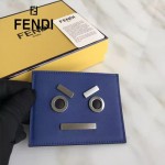 FENDI 0234SL9-2 輕便小巧無語表情貼片藍色原版小牛皮卡片夾