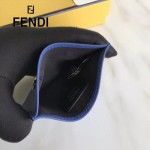 FENDI 0234SL9-2 輕便小巧無語表情貼片藍色原版小牛皮卡片夾