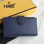 FENDI 0383-2 專櫃最新鉚釘裝飾藍色原版牛皮中長款錢包手拿包