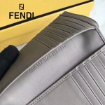 FENDI 0383-3 專櫃最新鉚釘裝飾灰色原版牛皮中長款錢包手拿包