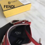 FENDI 0235-SL9-3 小巧纖薄無語表情貼片紅色原版牛皮拉鏈零錢包鑰匙包