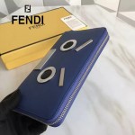 FENDI 0233SL9 商務型男無語表情貼片藍色原版牛皮長款錢包