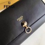 FENDI 0383 專櫃最新鉚釘裝飾黑色原版牛皮中長款錢包手拿包