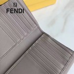 FENDI 0383-3 專櫃最新鉚釘裝飾灰色原版牛皮中長款錢包手拿包