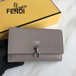 FENDI 0383-3 專櫃最新鉚釘裝飾灰色原版牛皮中長款錢包手拿包
