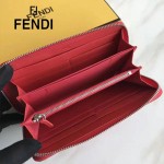 FENDI 0212-4 專櫃最新鉚釘裝飾紅色原版牛皮長款拉鏈錢包