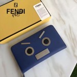 FENDI 0233SL9 商務型男無語表情貼片藍色原版牛皮長款錢包