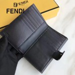 FENDI 0383 專櫃最新鉚釘裝飾黑色原版牛皮中長款錢包手拿包