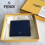 FENDI 0165-2 時尚新款2JOURS小怪獸眼睛金屬貼片藍色原版牛皮6卡位卡片夾