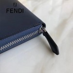 FENDI 0212-3 專櫃最新鉚釘裝飾藍色原版牛皮長款拉鏈錢包