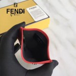 FENDI 0234SL9 輕便小巧無語表情貼片紅色原版小牛皮卡片夾