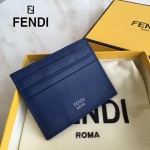 FENDI 0165-2 時尚新款2JOURS小怪獸眼睛金屬貼片藍色原版牛皮6卡位卡片夾