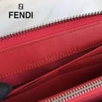 FENDI 0212-4 專櫃最新鉚釘裝飾紅色原版牛皮長款拉鏈錢包