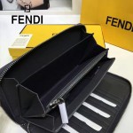 FENDI 0198-2 專櫃新品SELLERIA灰色原版牛皮手工釘釘長款拉鏈錢包