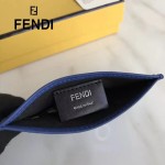 FENDI 0234SL9-2 輕便小巧無語表情貼片藍色原版小牛皮卡片夾