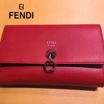 FENDI 0383-4 專櫃最新鉚釘裝飾紅色原版牛皮中長款錢包手拿包