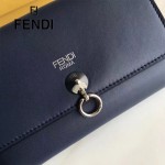 FENDI 0383-2 專櫃最新鉚釘裝飾藍色原版牛皮中長款錢包手拿包