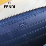 FENDI 0212-3 專櫃最新鉚釘裝飾藍色原版牛皮長款拉鏈錢包