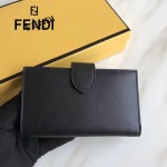 FENDI 0383 專櫃最新鉚釘裝飾黑色原版牛皮中長款錢包手拿包