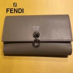 FENDI 0383-3 專櫃最新鉚釘裝飾灰色原版牛皮中長款錢包手拿包