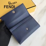 FENDI 0383-2 專櫃最新鉚釘裝飾藍色原版牛皮中長款錢包手拿包
