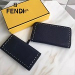 FENDI 0198 專櫃新品SELLERIA藍色原版牛皮手工釘釘長款拉鏈錢包