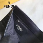 FENDI 0383 專櫃最新鉚釘裝飾黑色原版牛皮中長款錢包手拿包