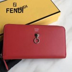 FENDI 0212-4 專櫃最新鉚釘裝飾紅色原版牛皮長款拉鏈錢包