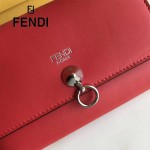 FENDI 0383-4 專櫃最新鉚釘裝飾紅色原版牛皮中長款錢包手拿包