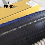 FENDI 0233SL9 商務型男無語表情貼片藍色原版牛皮長款錢包