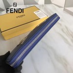 FENDI 0233SL9 商務型男無語表情貼片藍色原版牛皮長款錢包