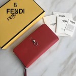 FENDI 0212-4 專櫃最新鉚釘裝飾紅色原版牛皮長款拉鏈錢包