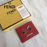 FENDI 0234SL9 輕便小巧無語表情貼片紅色原版小牛皮卡片夾