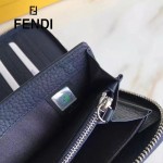 FENDI 0198 專櫃新品SELLERIA藍色原版牛皮手工釘釘長款拉鏈錢包
