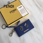 FENDI 0235-SL9-2 小巧纖薄無語表情貼片藍色原版牛皮拉鏈零錢包鑰匙包