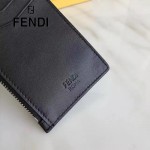 FENDI 0235-SL9 小巧纖薄無語表情貼片黑色原版牛皮拉鏈零錢包鑰匙包