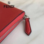 FENDI 0212-4 專櫃最新鉚釘裝飾紅色原版牛皮長款拉鏈錢包