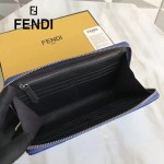 FENDI 0233SL9 商務型男無語表情貼片藍色原版牛皮長款錢包