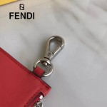 FENDI 0235-SL9-3 小巧纖薄無語表情貼片紅色原版牛皮拉鏈零錢包鑰匙包