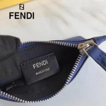 FENDI 0235-SL9-2 小巧纖薄無語表情貼片藍色原版牛皮拉鏈零錢包鑰匙包
