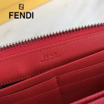 FENDI 0212-4 專櫃最新鉚釘裝飾紅色原版牛皮長款拉鏈錢包
