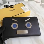FENDI 0233SL9-2 商務型男無語表情貼片黑色原版牛皮多功能錢包