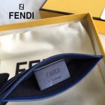 FENDI 0165-2 時尚新款2JOURS小怪獸眼睛金屬貼片藍色原版牛皮6卡位卡片夾