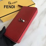 FENDI 0212-4 專櫃最新鉚釘裝飾紅色原版牛皮長款拉鏈錢包