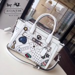 COACH-55503 真皮花朵拼接不同皮紋拼接雕花綴飾單肩斜挎包