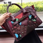 COACH-55503-3 真皮花朵拼接不同皮紋拼接雕花綴飾單肩斜挎包