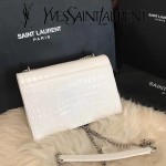 YSL 452157E-2 人氣熱銷sunset白色原版鱷魚紋牛皮mini單肩斜挎包