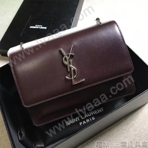 YSL 442906 王子文鄭秀文同款棗紅色原單牙籤紋牛皮小號單肩斜挎包
