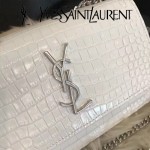 YSL 452157E-2 人氣熱銷sunset白色原版鱷魚紋牛皮mini單肩斜挎包