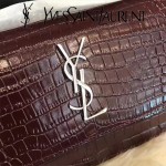 YSL 452157E-3 人氣熱銷sunset棗紅色原版鱷魚紋牛皮mini單肩斜挎包